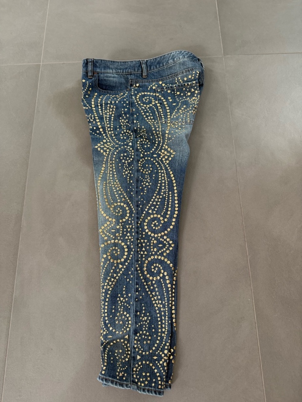 Michael Kors Dark Blue Skinny Jeans with Gold Stud Embellishment